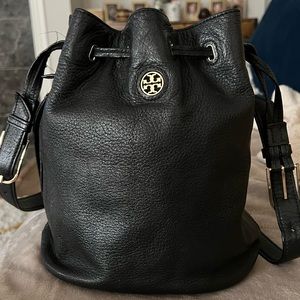 Tory Burch black leather bucket bag